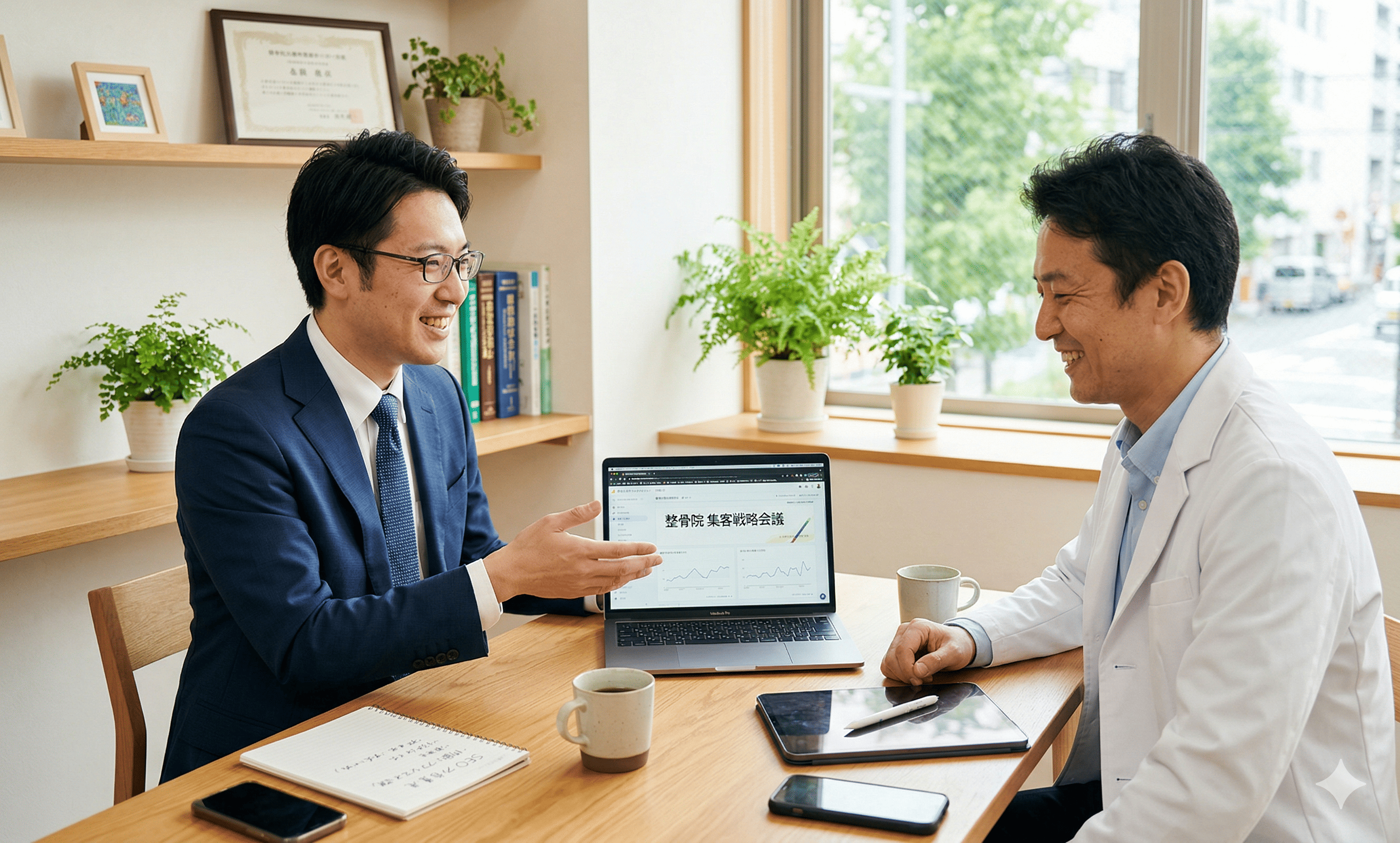 PC画面の前で打ち合わせをするクライアントとディレクター