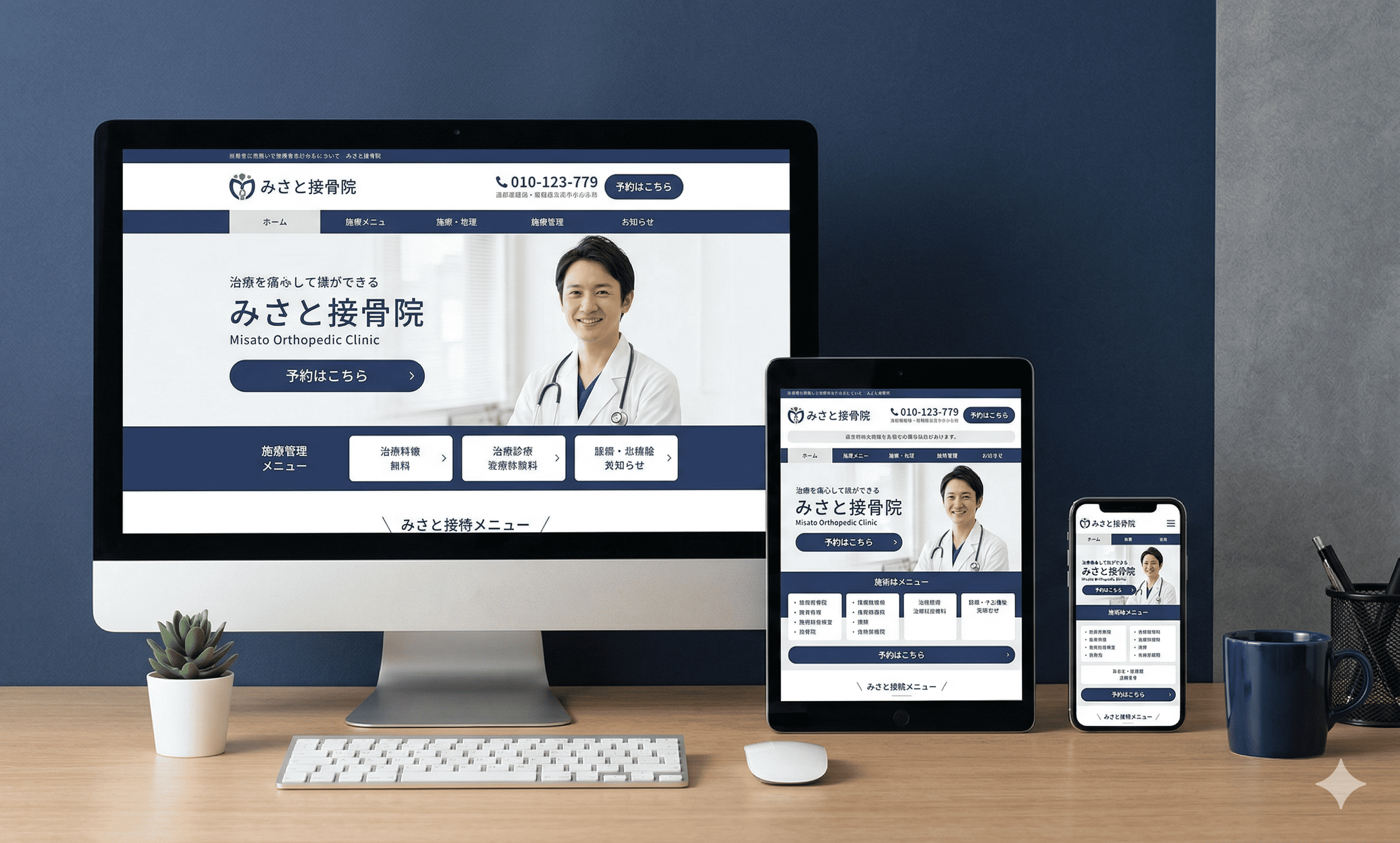 スマートフォンとPCで同じビジネスサイトがきれいに表示されているモックアップ